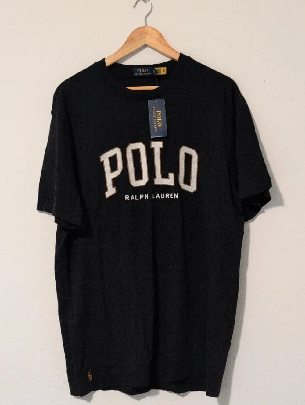 Polo by Ralph Lauren Black Tee with Cream-Outlined POLO